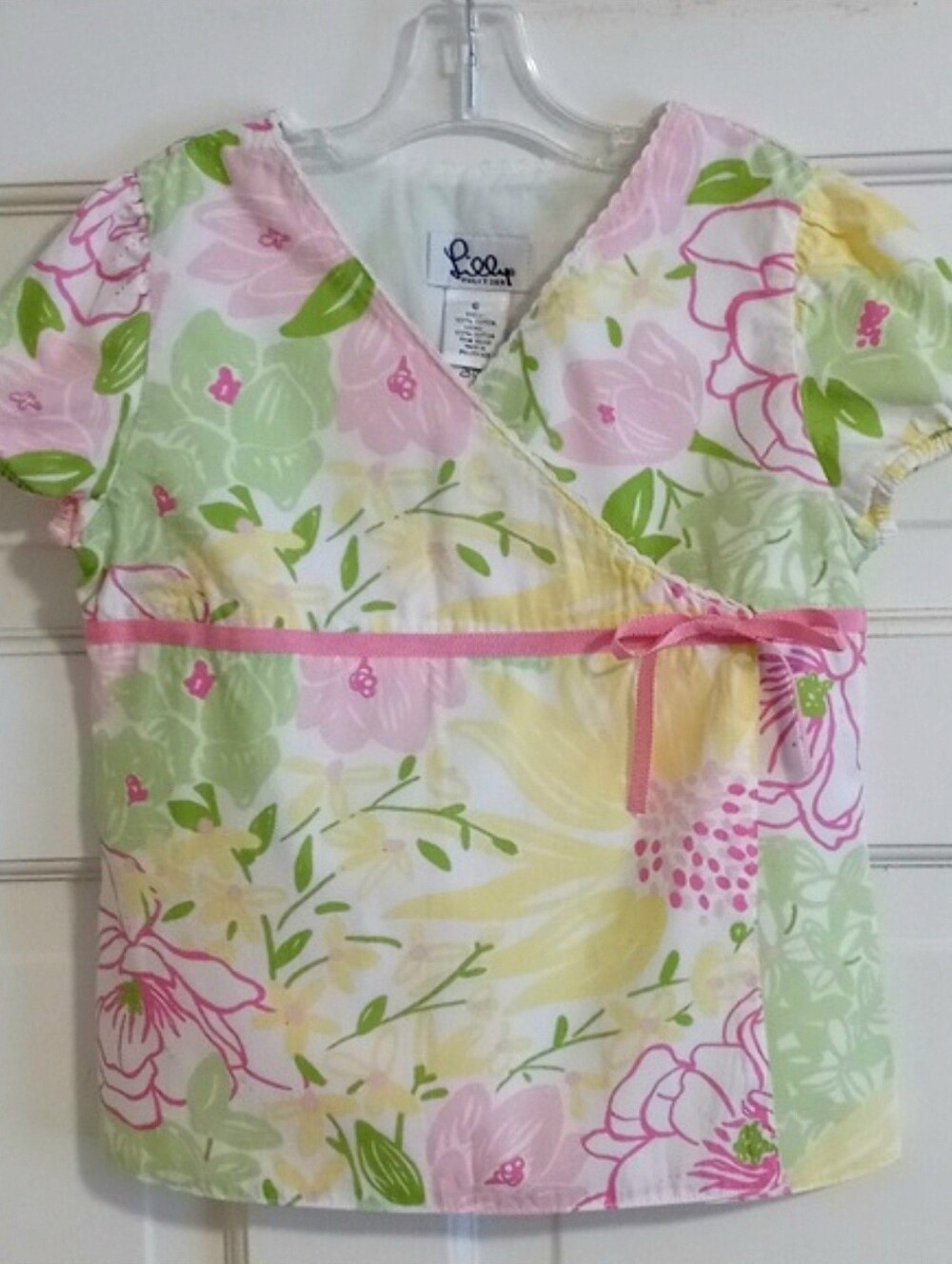 💐VTG Lilly Pulitzer💐 - Green/Pink/Yellow Floral Print Wrap Top